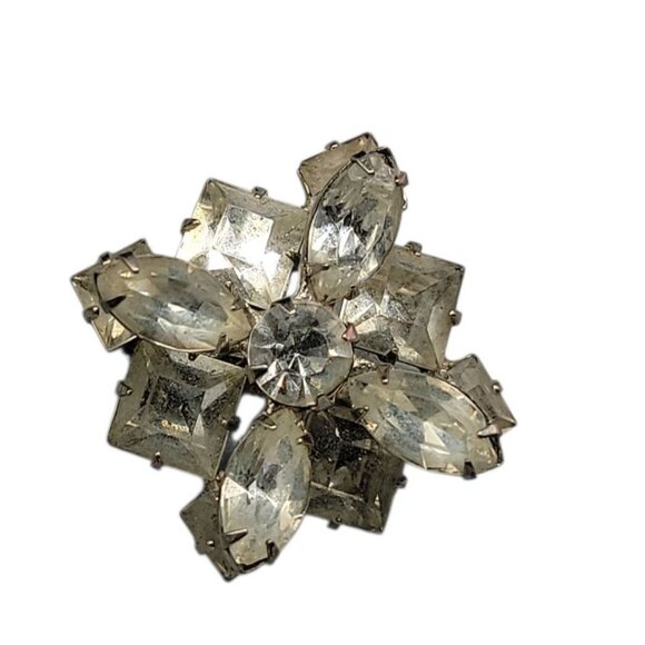 Layered Rhinestone Star Brooch Vintage Silver Tone Setting Unsigned Beauty - Picture 4 of 14